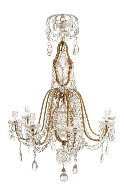 Neoclassical Style Gilt Bronze and Cut Glass Eight Light Chandelier