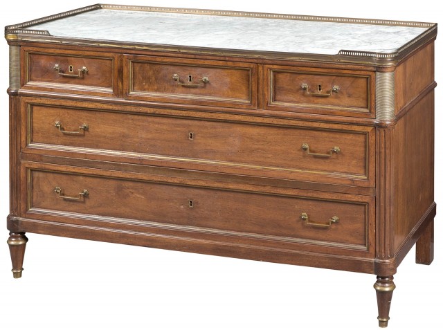 Louis XVI Style Brass-Mounted Mahogany and Marble Commode