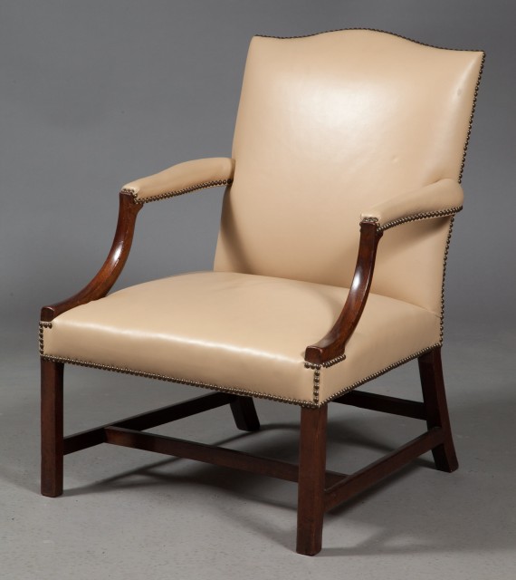 George III Leather-Upholstered Mahogany Library Armchair
