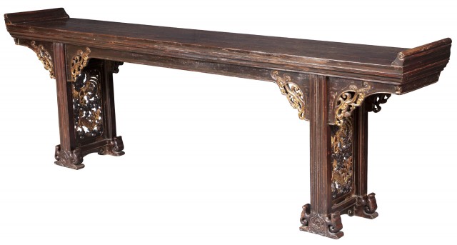 Chinese Elmwood and Parcel-Gilt Altar Table