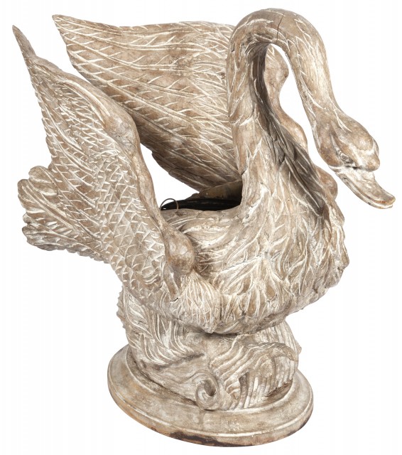 Carved Wood Swan-Form Garden Planter