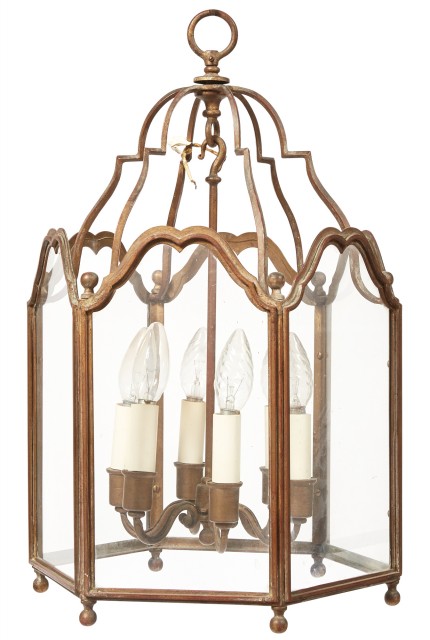 Louis XV Style Patinated Metal and Glass Six Light Lantern