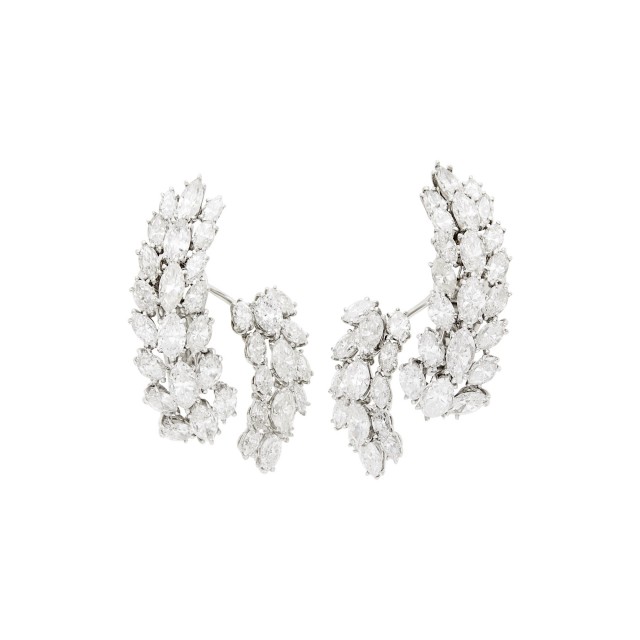 Pair of Platinum and Diamond Cluster Earrings