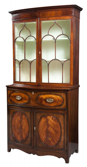 George III Style Mahogany Secretaire/Bookcase Cabinet