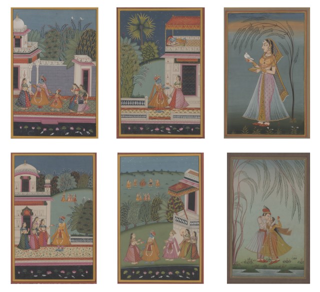 Six Framed Indian Gouache on Paper Paintings