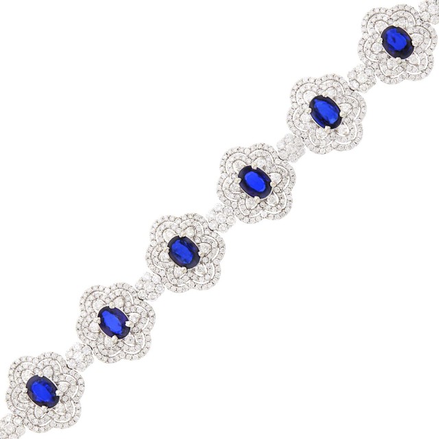 White Gold, Treated Sapphire and Diamond Bracelet
