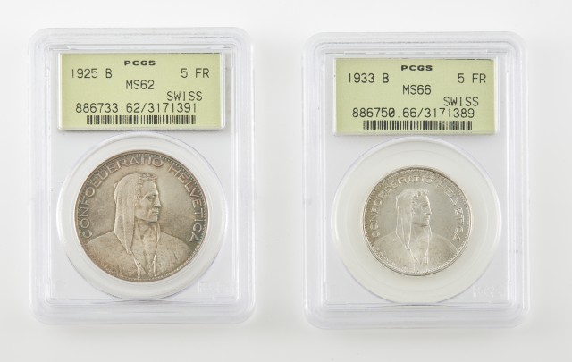 Switzerland Five Franc Silver Pieces  PCGS