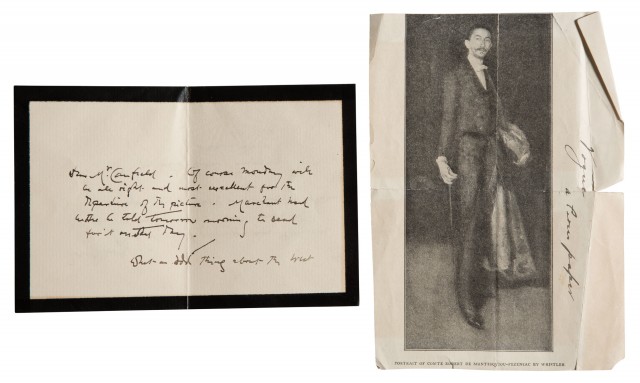 WHISTLER, JAMES ABBOTT MCNEILL  Group of autograph notes relating to his portrait of Comte Robert de Montesquiou-Fezensac.