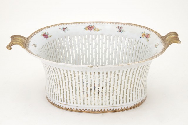 Chinese Export Armorial Porcelain Chestnut Basket