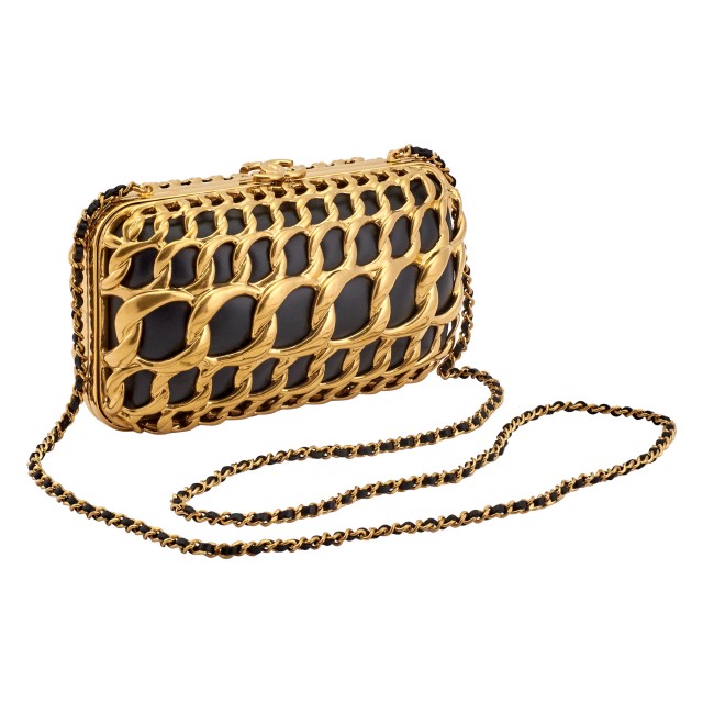 Chanel Gold-Tone Metal and Black Lambskin Clutch