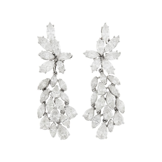 Pair of Platinum and Diamond Pendant-Earrings