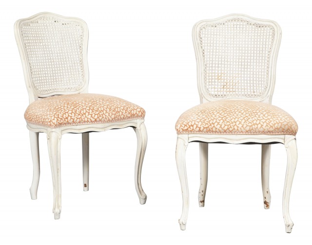 Pair of Louis XV Style Painted Caned Side Chairs