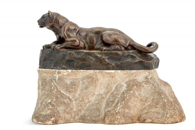 Antoine Louis Barye Patinated Bronze Figure of Panther of Tunisia