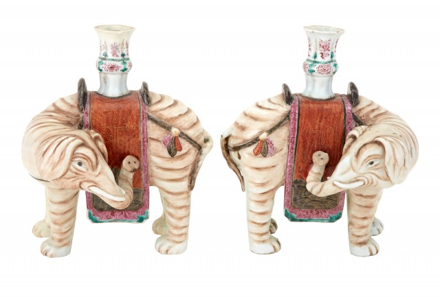 Pair Chinese Export Porcelain Candlesticks