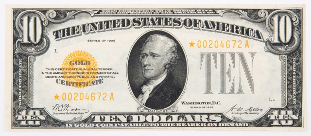 United States 1928 $10 STAR Gold Certificate