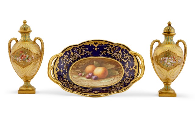 Pair of Coalport Gold Ground Porcelain Vases