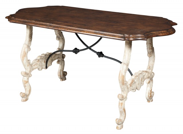 Continental Walnut and Painted Wrought-Iron Mounted Trestle Table