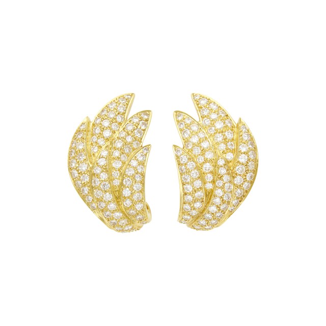 Pair of Gold and Diamond Leaf Earrings