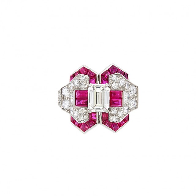 Platinum, Diamond and Ruby Ring, Attributed to Oscar Heyman Brothers