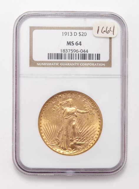 United States 1913-D $20 St. Gaudens NGC MS64