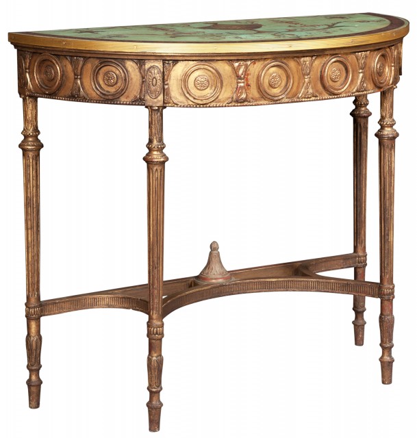 George III Style Green-Painted Demilune Table