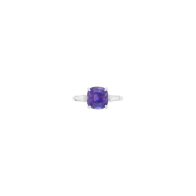 Platinum, Purple Sapphire and Diamond Ring