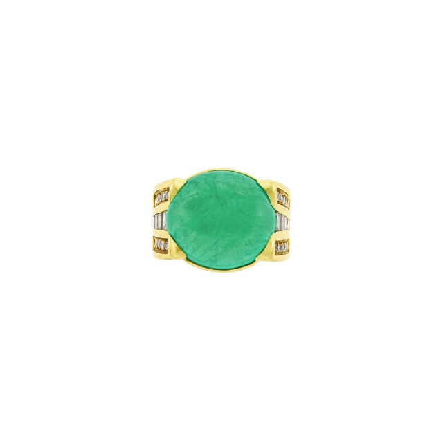 Gold, Cabochon Emerald and Diamond Ring