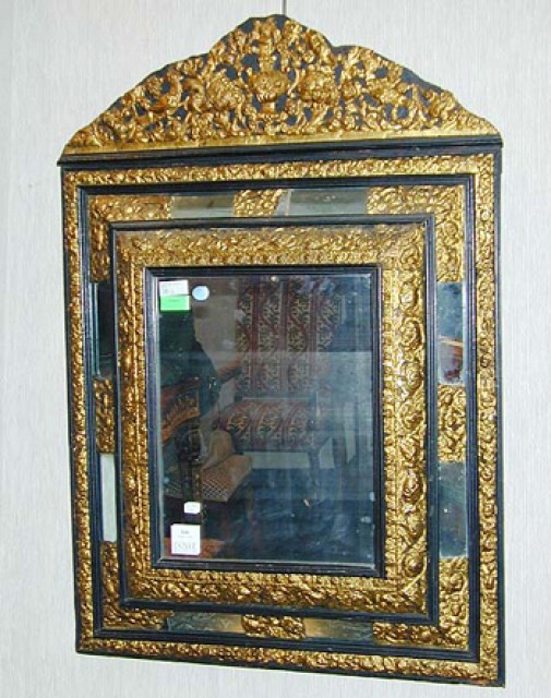 Flemish Baroque Style Brass and Ebonized Mirror