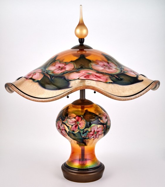Charles Lotton Iridescent Multi Flora Glass Lamp