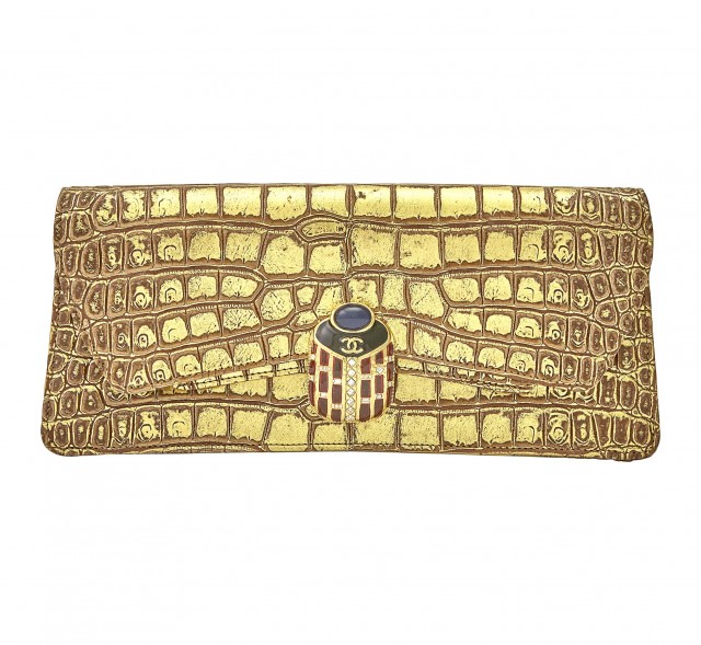 Chanel Metallic Crocodile Embossed Calfskin Clutch