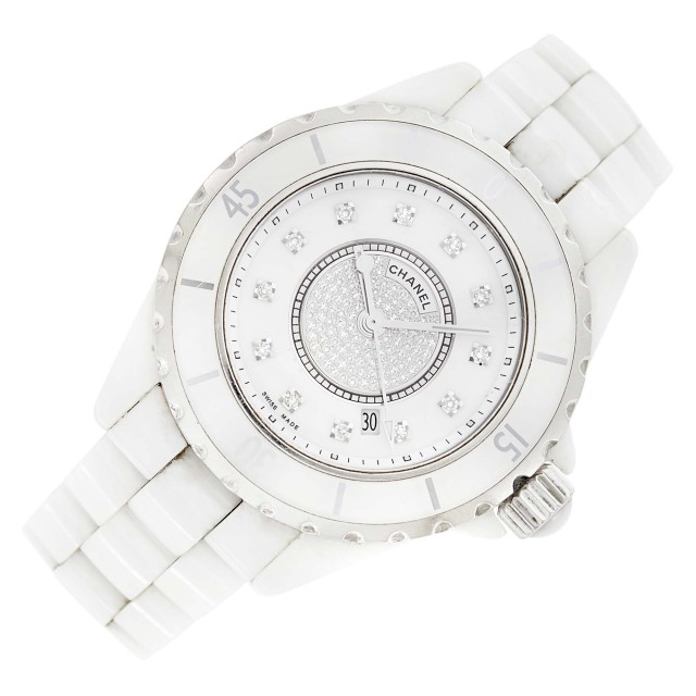 Chanel Paris White Ceramic, Stainless Steel and Diamond 'J12' Wristwatch