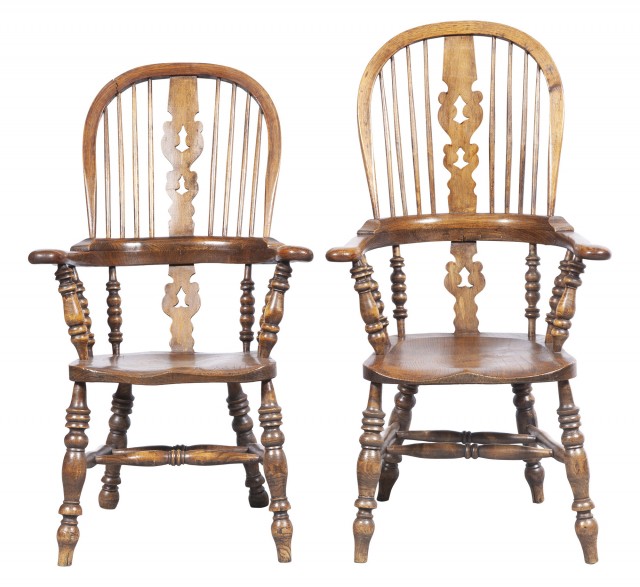 Pair of English Provincial Style Oak Windsor Armchairs