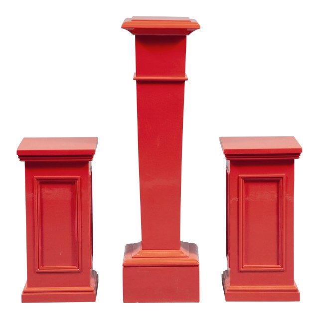 Group of Three Red Lacquered Pedestals