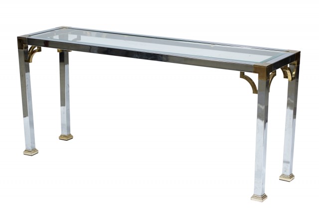Chrome, Glass and Brass Console