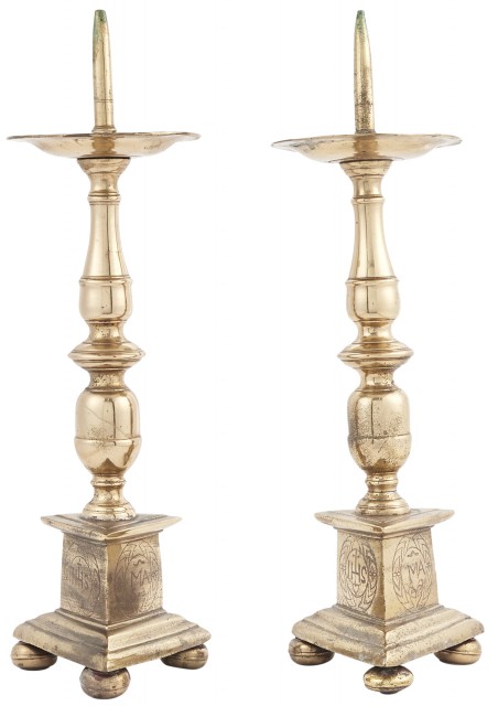 Pair of Continental Brass Altar Pricket Candlesticks