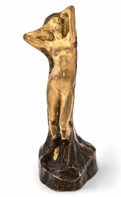 Swedish Art Nouveau Gilt and Patinated Bronze Figure of a Woman Entitled La Vague (The Wave)