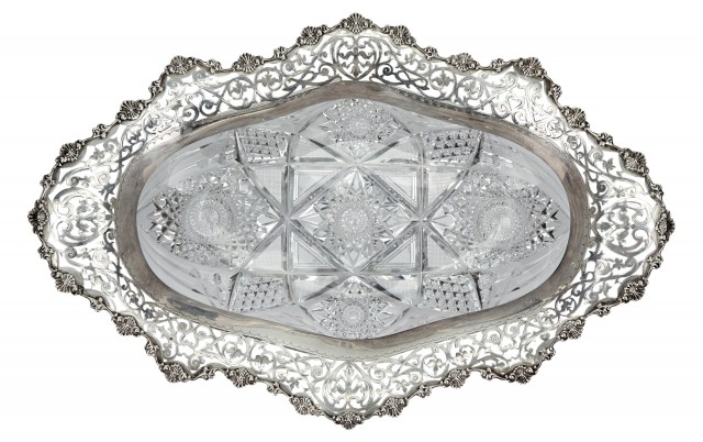 Birks Sterling Silver Mounted Cut Glass Centerpiece Bowl