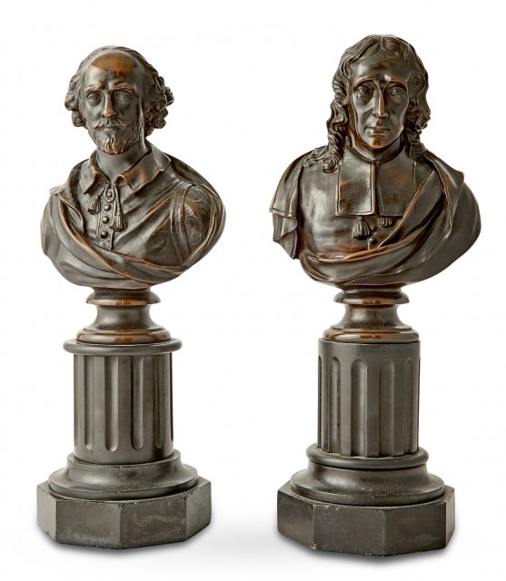 Pair of Bronze Busts of Shakespeare and Milton