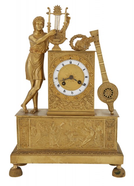 Restauration Gilt-Metal Mantel Clock with Figure of Apollo