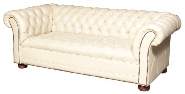 Cream Leather-Tufted Chesterfield Sofa