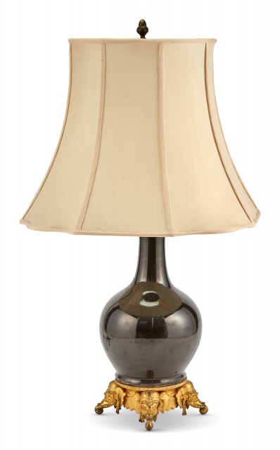 Gilt-Bronze Mounted Chinese Black-Glazed Vase as Lamp