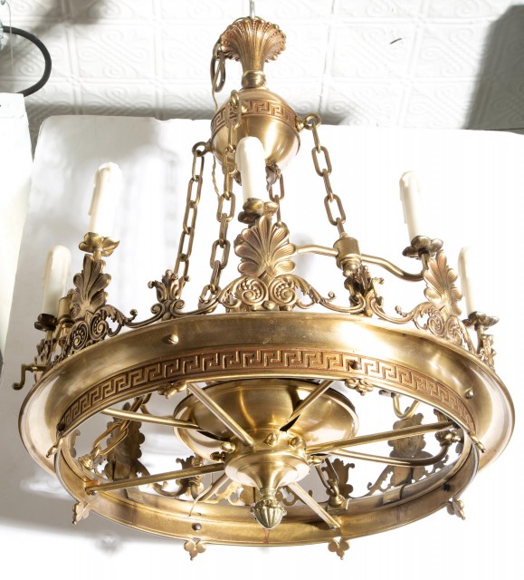Empire Style Brass Eight-Light Chandelier