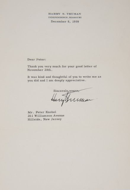TRUMAN, HARRY  Typed letter signed.