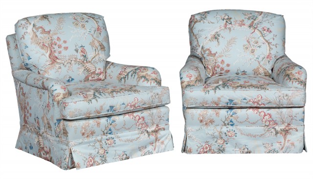 Pair of Chintz-Upholstered Club Chairs