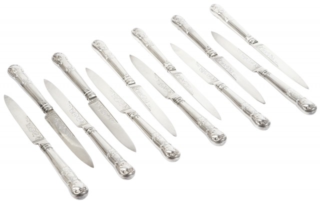 Set of Twelve George III Sterling Silver-Gilt Fruit Knives