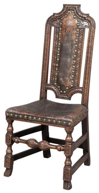 English Leather-Upholstered Oak Joined Chair
