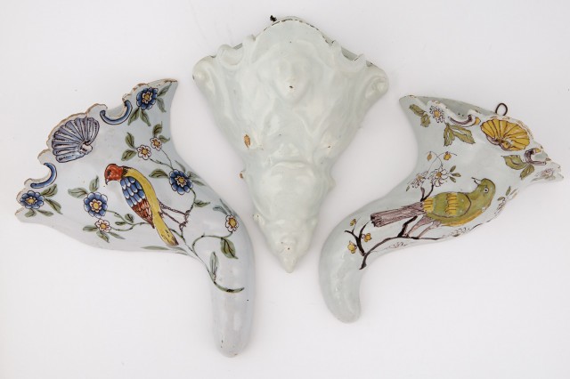 Group of Three English Delft Wall Pockets
