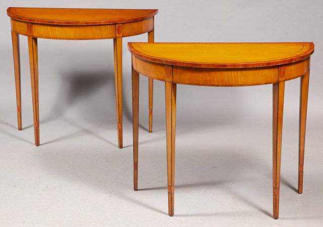 Pair of George III Inlaid Satinwood Pier Tables