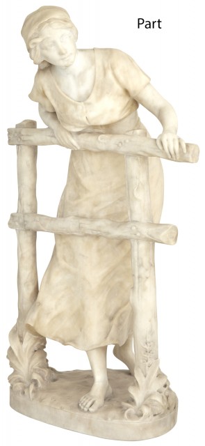 Italian Alabaster Figure of a Woman; Together With an Alabaster Pedestal