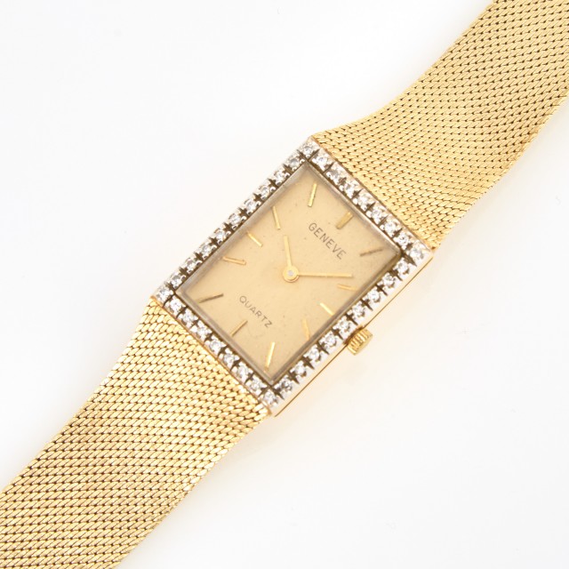 Mans Diamond Bracelet Watch, Geneve, Quartz, 14K 32 dwt. all